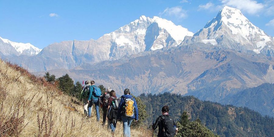 Nepal groep op trekking in Annapurna met Kerstmis