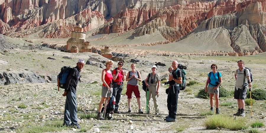 Groep tijdens trekking in Mustang
