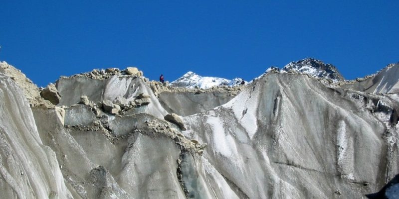 gletsjer Gaumukh nabij Gangotri in de Gharwal Himal